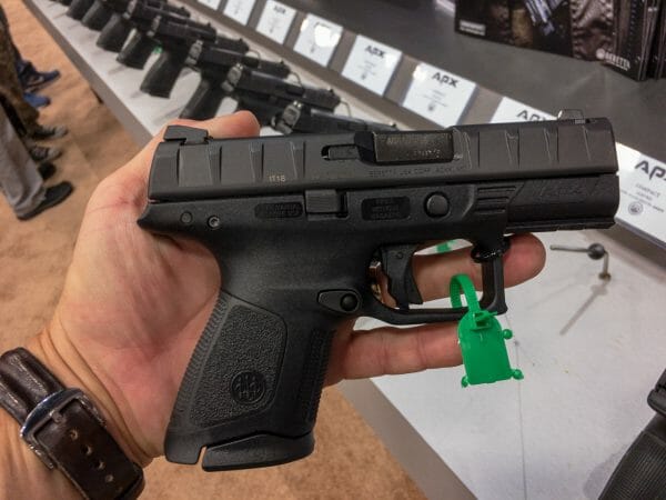 The APX Compact and Centurion have the same barrel size. The Compact (shown here) has a shorter grip.