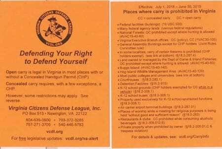 Virginia Citizens Defense League Carry Cards