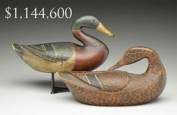 Extraordinary oversize mallard hen and drake by the Caines Brothers from the Yawkey/Gaston Family, combined to sell for over $1.1 million.