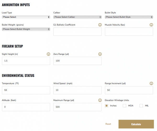 Online ballistic calculators like this one from Federal Premium are simple to use and require only basic input information.