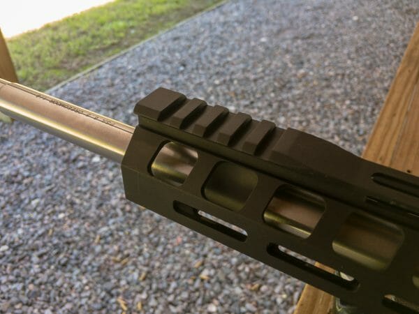 There's a short rail segment on the front of the handguard for back-up iron sights on the Palmetto State Armory PA-65 AR-10 6.5mm Creedmoor Rifle.