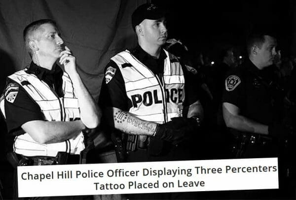 Chapel Hill Police Officer Displaying Three Percenters Tattoo