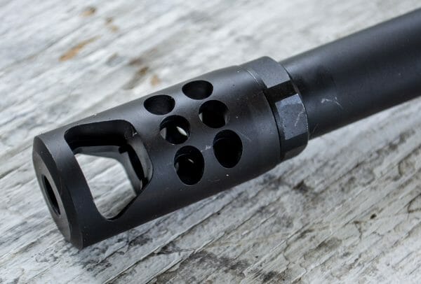 As you'd expect, the barrel on the Ruger Precision Rifle in 6.5mm Creedmoor is threaded. The Precision Rifle ships with an effective muzzle brake. As you'd expect, the barrel on the Ruger Precision Rifle in 6.5mm Creedmoor is threaded. The Precision Rifle ships with an effective muzzle brake.