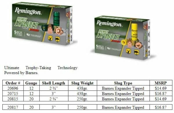 Remington 20 Gauge Accutip Slug Trajectory Chart