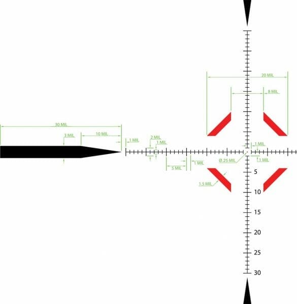 ATIBAL X Mil Reticle daylight bright illuminated first focal plane.