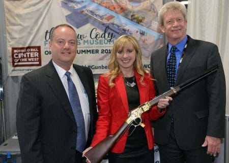 From L to R: David Miles, President of Baron Engraving; Ashley Hlebinsky, Curator of Cody Firearms Museum; Bryan Tucker, CEO of Davidson’s.