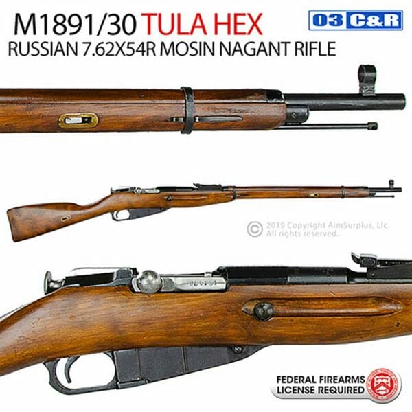 TULA HEX RUSSIAN 1891/30 7.62X54R MOSIN NAGANT RIFLE W/ BAYONET