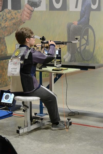 Moira Antal at the Shooting Bench, Because of her condition Moira fire from the seated position.