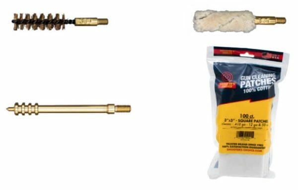 Shooter’s Choice Bore Brushes, Bore Mops, Pierce Point Jags and 100% Cotton Square Patches