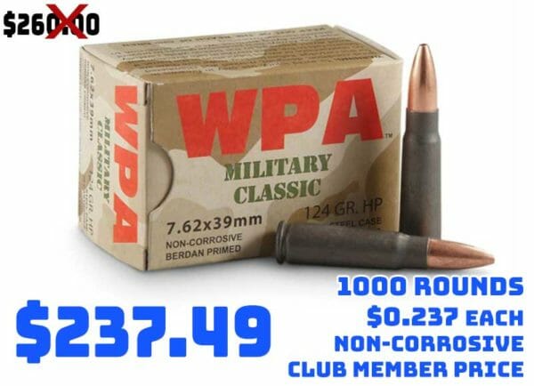 1000 Rounds Wolf Military Classic 7.62X39mm 124grain Deal