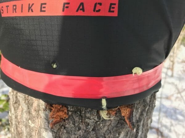 We taped the Spartan Armor Systems Riparo Shield backpack panel armor to a tree.