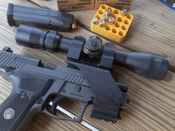 For precise accuracy testing, I use a handgun scope mounted with a UM Tactical rail adapter. The setup eliminates "human eye" error and shows what your self defense ammo will do.