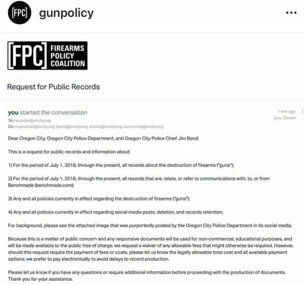 Firearms Policy Coalition FOIA request to Oregon City Police