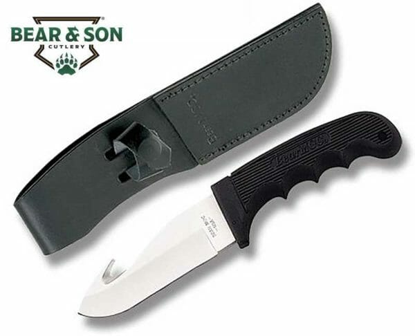 Bear & Son 444 Kraton Guthook Knife with Leather Sheath