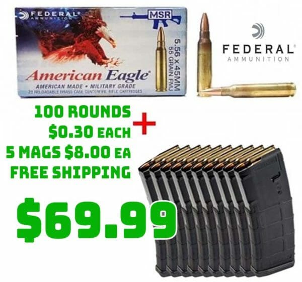 Federal 5.56 55gr FMJ-BT XM193 & 5 Magpul 30rd Mags Deal
