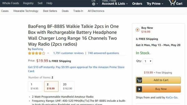 BaoFeng BF-888S Two Way Radio Cart Check