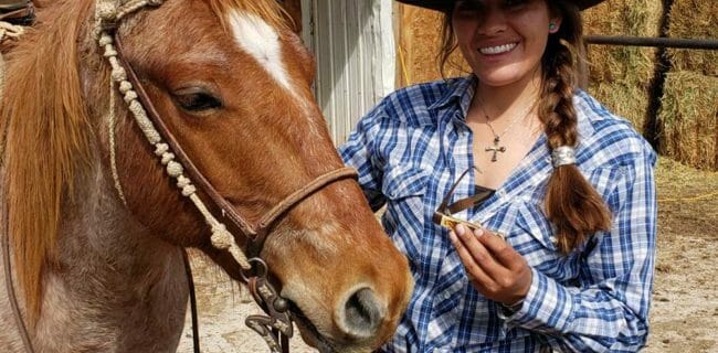 Cowgirl Caiti Hladky with the The Case Equestrian Knife