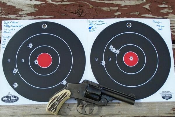 I put up another target, this time at 15 yards and the results were the same, although the Smith & Wesson seems to shoot a bit left.