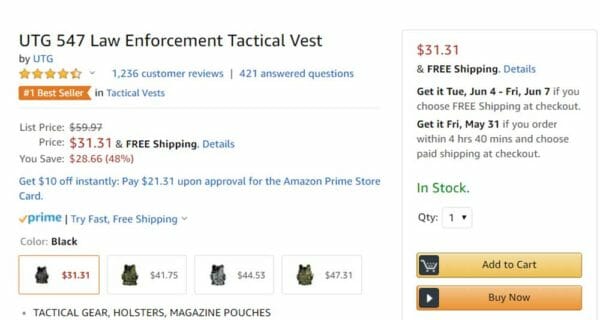 UTG 547 Law Enforcement Tactical Vest Cart Check