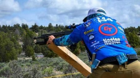 Warne-sponsored shooter Ryan Fraker braces for a shot.