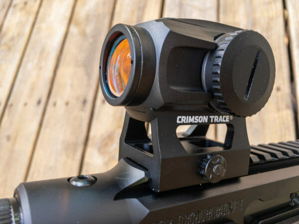 The winner default configuration during testing was with this new Crimson Trace CTS-1000 red dot sight. It was crisp and clear and shockingly effective to over 100 yards.