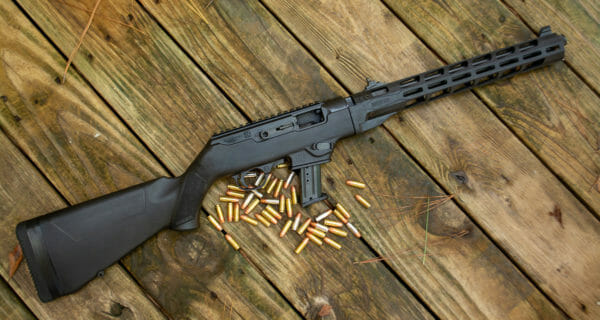 This souped-up model of the Ruger PC Carbine features a free-floated barrel and M-LOK handguard. Ruger PC Carbine photo right