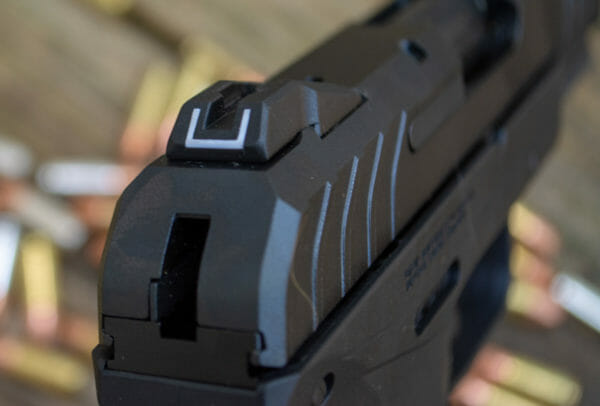 The Ruger Security 9 handgun sights are basic but easy to see and adjustable for windage.