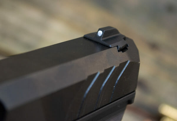 The Security 9 front sight is a simple white bead but is plenty visible. The Security 9 front sight is a simple white bead but is plenty visible.