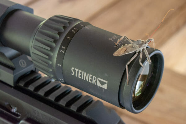 I got by with a little help from my friends. Even with the 4x magnification offered by the Steiner, I didn't get a noticeable improvement in groups at 50 yards. I got by with a little help from my friends. Even with the 4x magnification offered by the Steiner, I didn't get a noticeable improvement in groups at 50 yards.