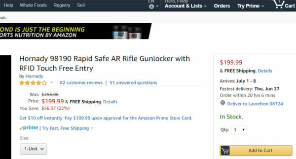 Hornady Rapid Safe Gunlocker 2 Free Boxes Critical Defense Ammo REBATE Cart Check