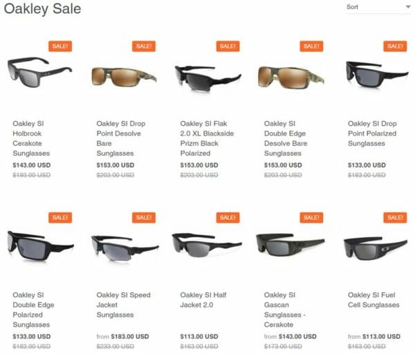 Oakley Standard Issue Eyewear Models 50.00 Off Sale Page Check