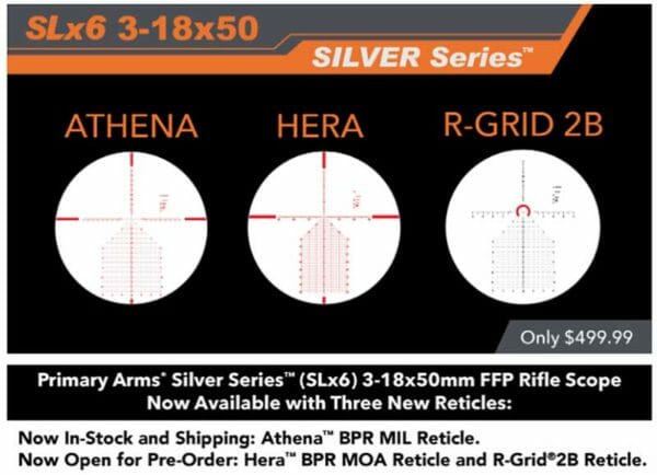 Primary Arms SLx6 3-18x50mm FFP Rifle Scope Now Shipping