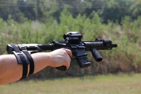 AR Style Pistol with Stabilizing Brace Held in One Hand