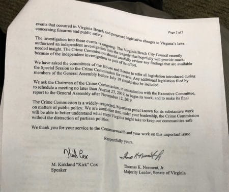 Joint letter from the Virginia Speaker of the House, Kirk Cox, and Senate Majority Leader, Tommy Norment, on using the State Crime Commission Joint letter from the Virginia Speaker of the House, Kirk Cox, and Senate Majority Leader, Tommy Norment, on using the State Crime Commission