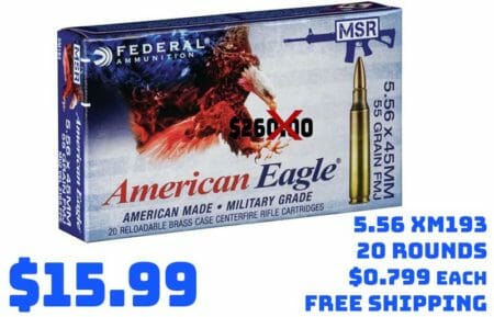 20rnd Box American Eagle 5.56X45mm 55Gr XM193 Ammo Deal