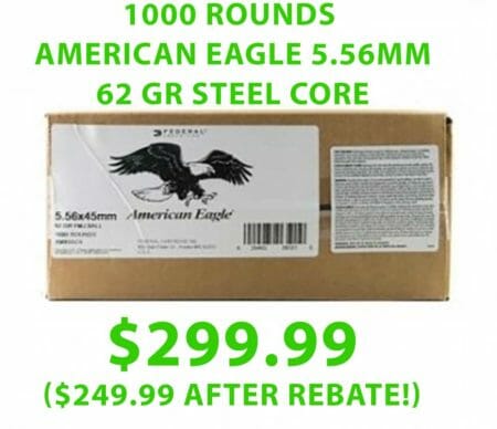 Daily Gun Deals: American Eagle 5.56 62gr Steel Core 1000 Rounds $249.99 w/ Rebate