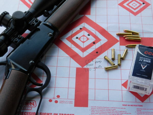 Henry Frontier Rifle Group A 2 3/4 inch group posted with the Henry Frontier Rifle from 100 yards using CCI Maxi Mag 40 grain FMJ ammunition.