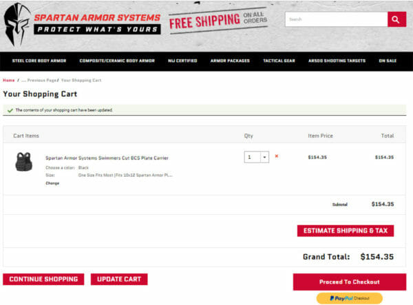 Spartan Armor Systems Swimmers Cut BCS Plate Carrier Deal Cart Check