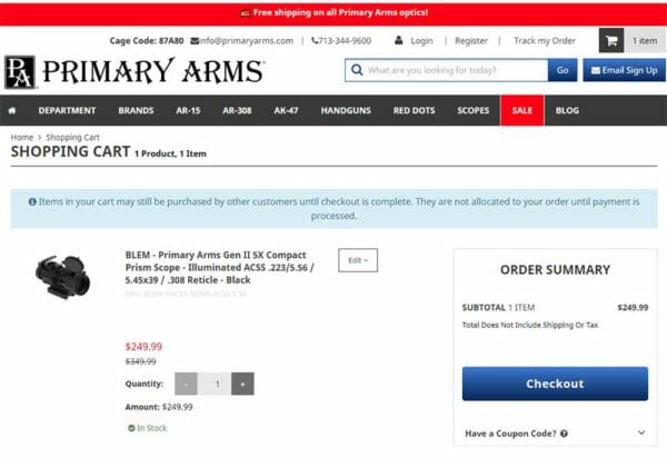 BLEM Primary Arms Gen II 5X Compact Prism Scope Deal Cart Check