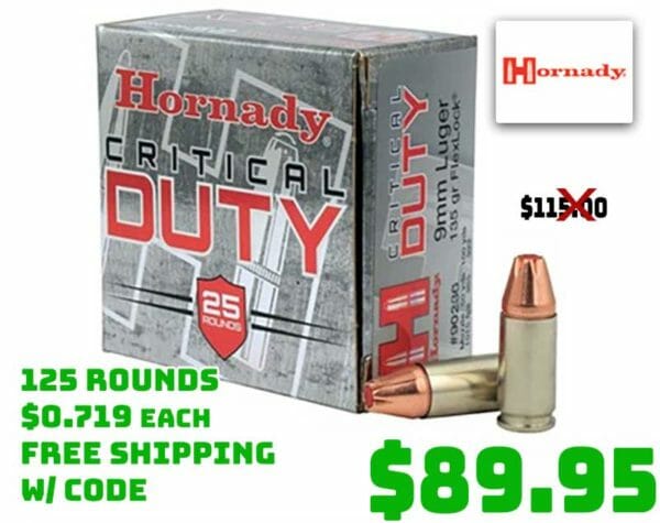 HORNADY Critical Duty 9mm FlexLock JHP 125Rnds Deal