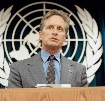 UN "Messenger of Peace" Michael Douglas stumped for citizen disarmament while his son says he was patronizing dealers in the illicit drug trade. (Michael Douglas/Facebook photo)