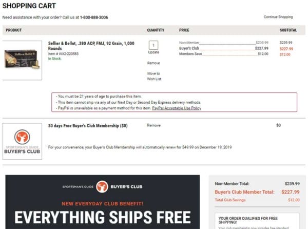 1000 Rounds Sellier & Bellot .380 ACP FMJ Ammunition Deal Cart Check