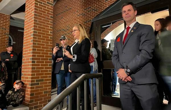 Amanda Chase and John McGuire address the crowd outside. Second Amendment Sanctuary Movement Amelia County VA 