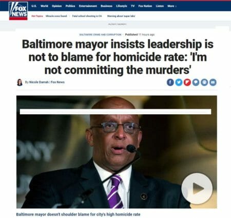 Baltimore mayor insists leadership is not to blame for homicide rate