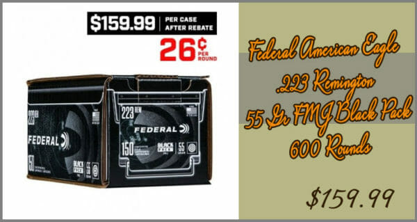 Federal American Eagle .223 Remington 55 Gr FMJ Black Pack, 600Rd Federal American Eagle .223 Remington 55 Gr FMJ Black Pack, 600Rd
