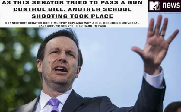 Senator Chris Murphy attempted to tie federal gun control legislation to the Saugus High School shooting in Santa Clarita, California during an interview with MTV. In the background is fellow anti-gunner Sen. Richard Blumenthal.