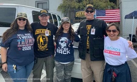 Oath Keepers with Trump Supporters in Dallas, TX. We have protected people at seven rallies so far. Image Grant Kauffman, 12 Rounds Media