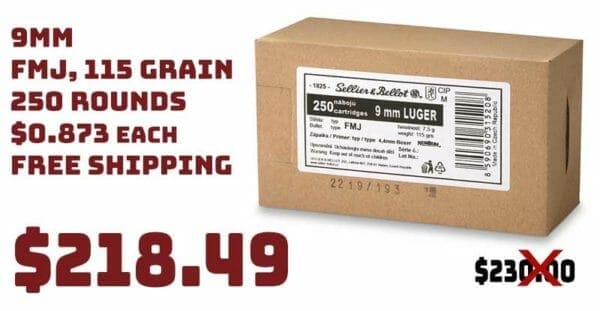 Sellier & Bellot, 9mm, FMJ, 115 Grain, 250 Rounds Sale