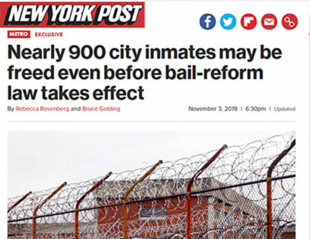 Nearly 900 city inmates may be freed even before bail-reform law takes effect. New York Post