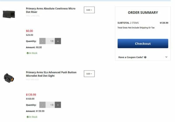 Primary Arms SLx Advanced Microdot Red Dot Sight $139.99 FREE S&H & Mount Cart Check Primary Arms SLx Advanced Microdot Red Dot Sight $139.99 FREE S&H & Mount Cart Check
